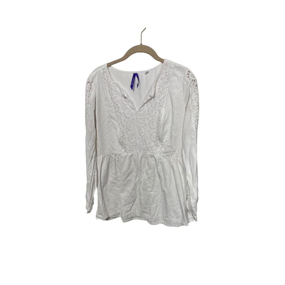 Seraphine Maternity Nursing Top Women 4 White Eyelet Lace Long Sleeve Blouse